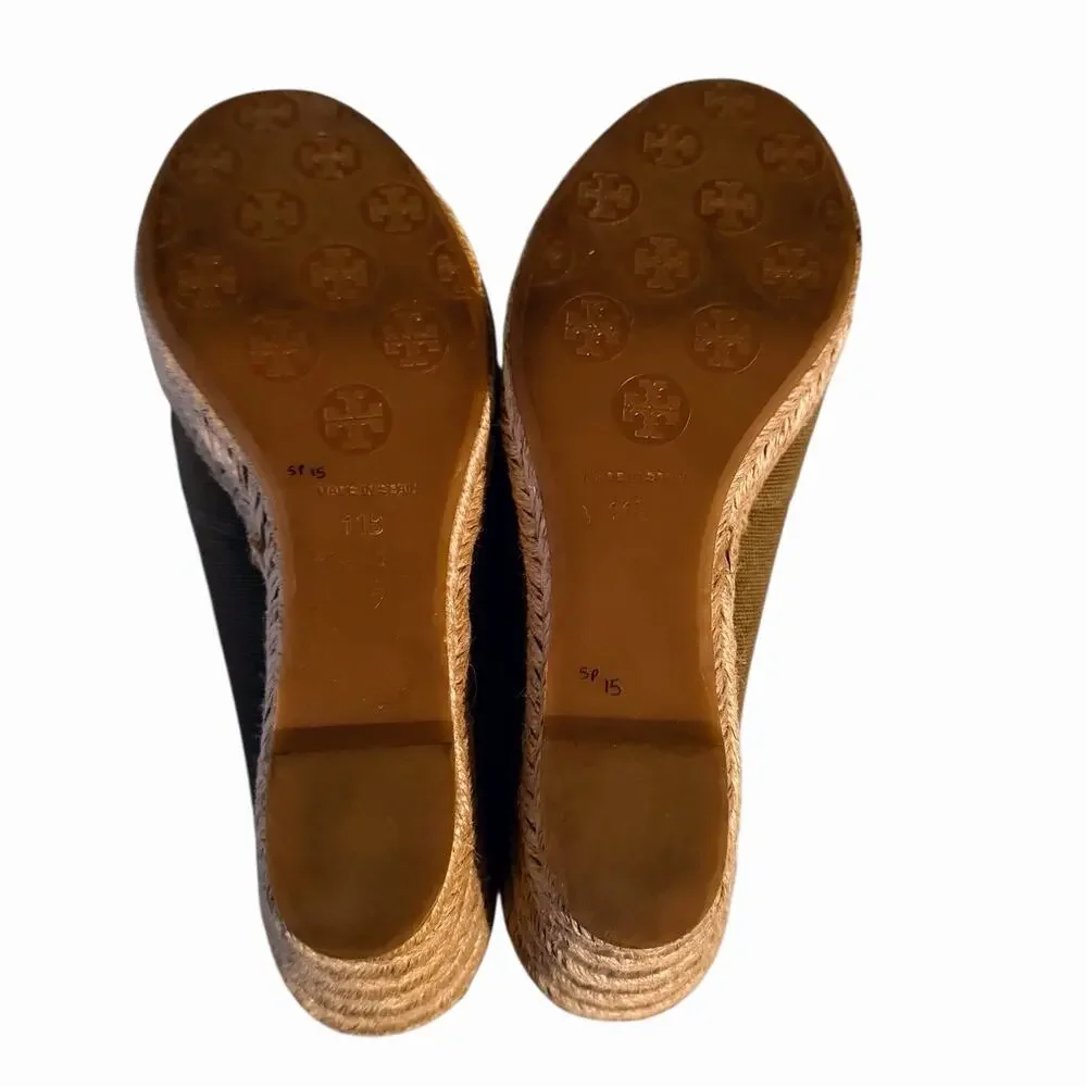 Tory Burch Filipa Criss Cross Espadrille Platform Wedge Olive Canvas‎ Shoes 11 B